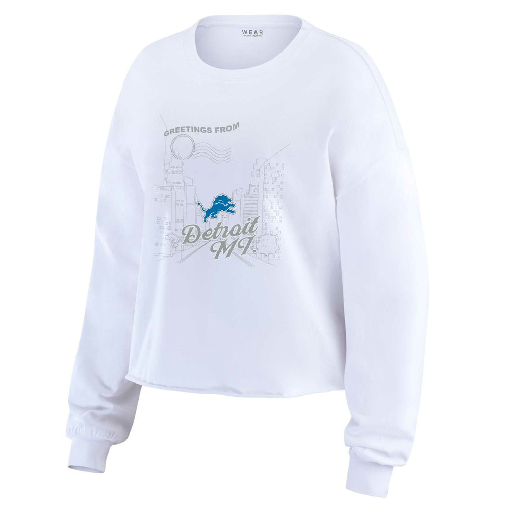 Detroit Lions WEAR by Erin Andrews Women's Postcard Cropped Long Sleeve Top - White - NFL