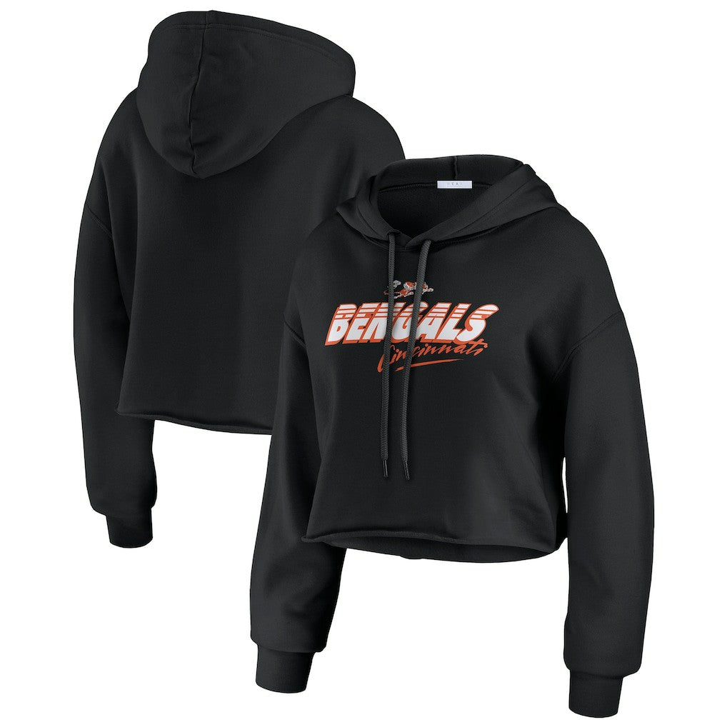 Cincinnati Bengals WEAR by Erin Andrews Women's Prime Cropped Pullover Hoodie - Black - NFL