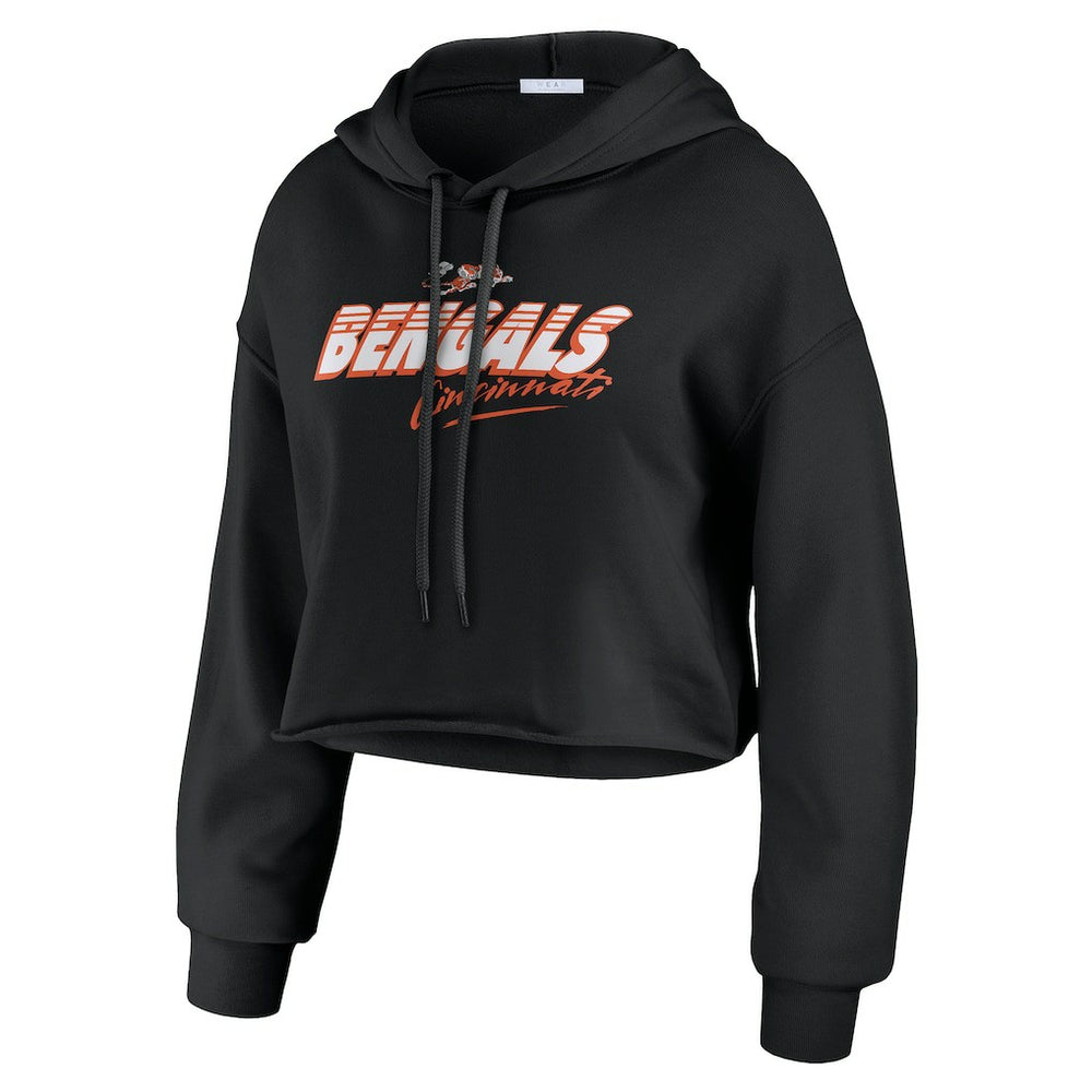 Cincinnati Bengals WEAR by Erin Andrews Women's Prime Cropped Pullover Hoodie - Black - NFL