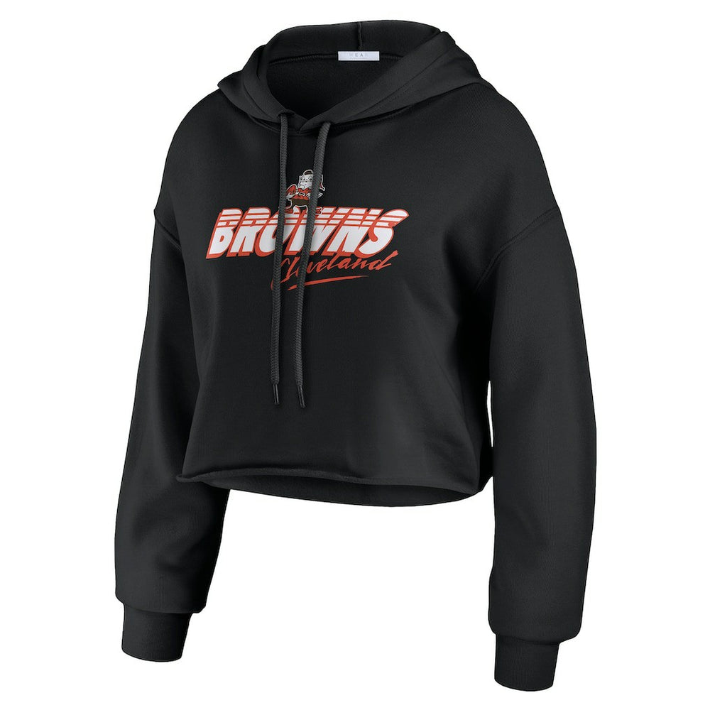 Cleveland Browns WEAR by Erin Andrews Women's Prime Cropped Pullover Hoodie - Black - NFL