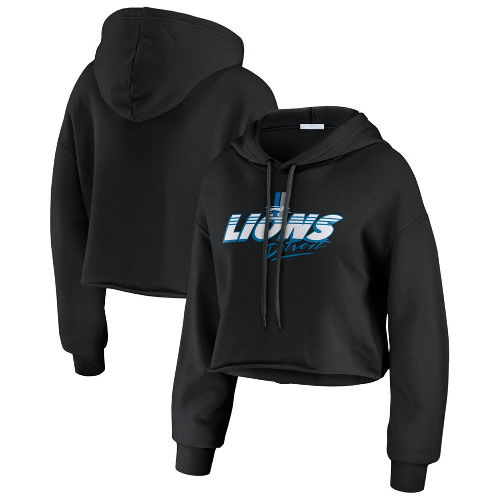 Detroit Lions WEAR by Erin Andrews Women's Prime Cropped Pullover Hoodie - Black - NFL