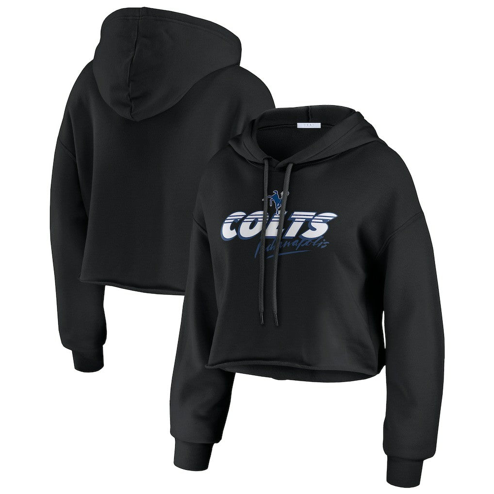 Indianapolis Colts WEAR by Erin Andrews Women's Prime Cropped Pullover Hoodie - Black - NFL