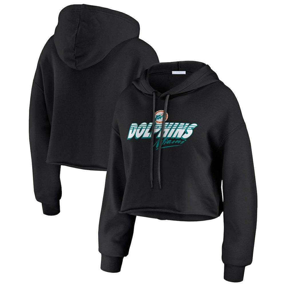 Miami Dolphins WEAR by Erin Andrews Women's Prime Cropped Pullover Hoodie - Black - NFL