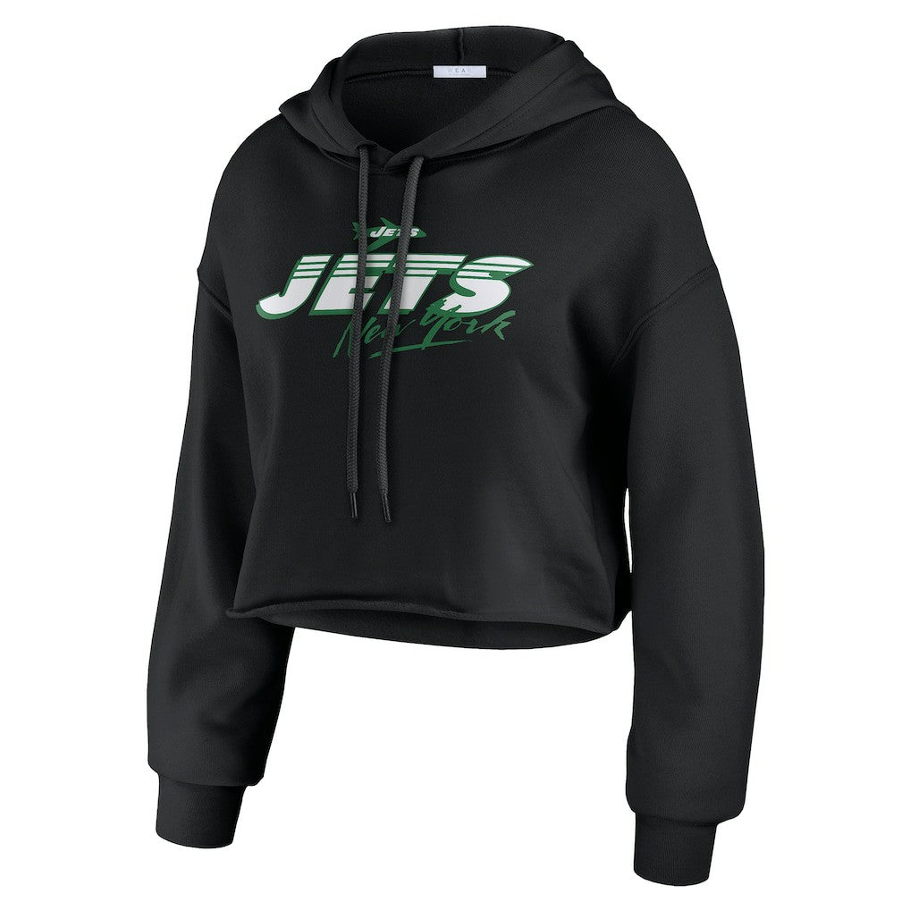 New York Jets WEAR by Erin Andrews Women's Prime Cropped Pullover Hoodie - Black - NFL