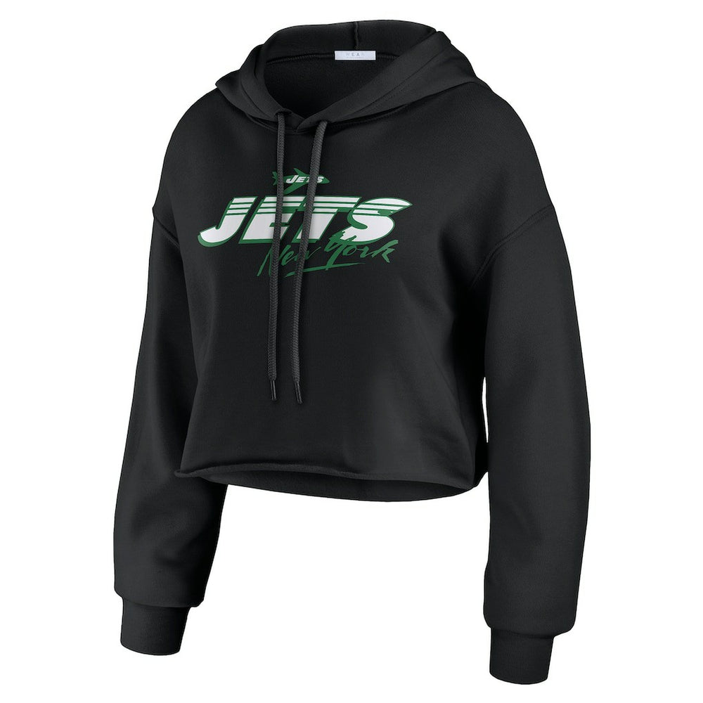 New York Jets WEAR by Erin Andrews Women's Prime Cropped Pullover Hoodie - Black - NFL