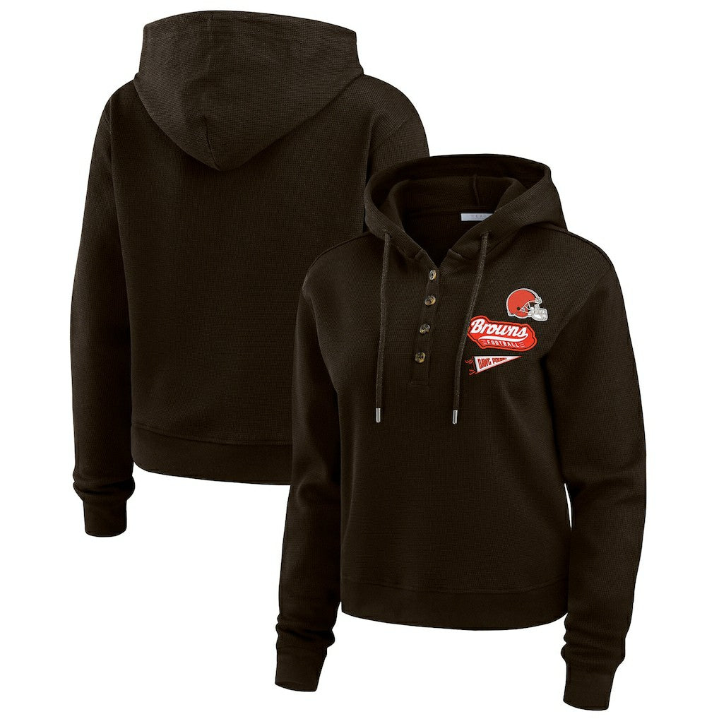 Cleveland Browns WEAR by Erin Andrews Women's Waffle-Knit Pullover Hoodie - Brown - NFL