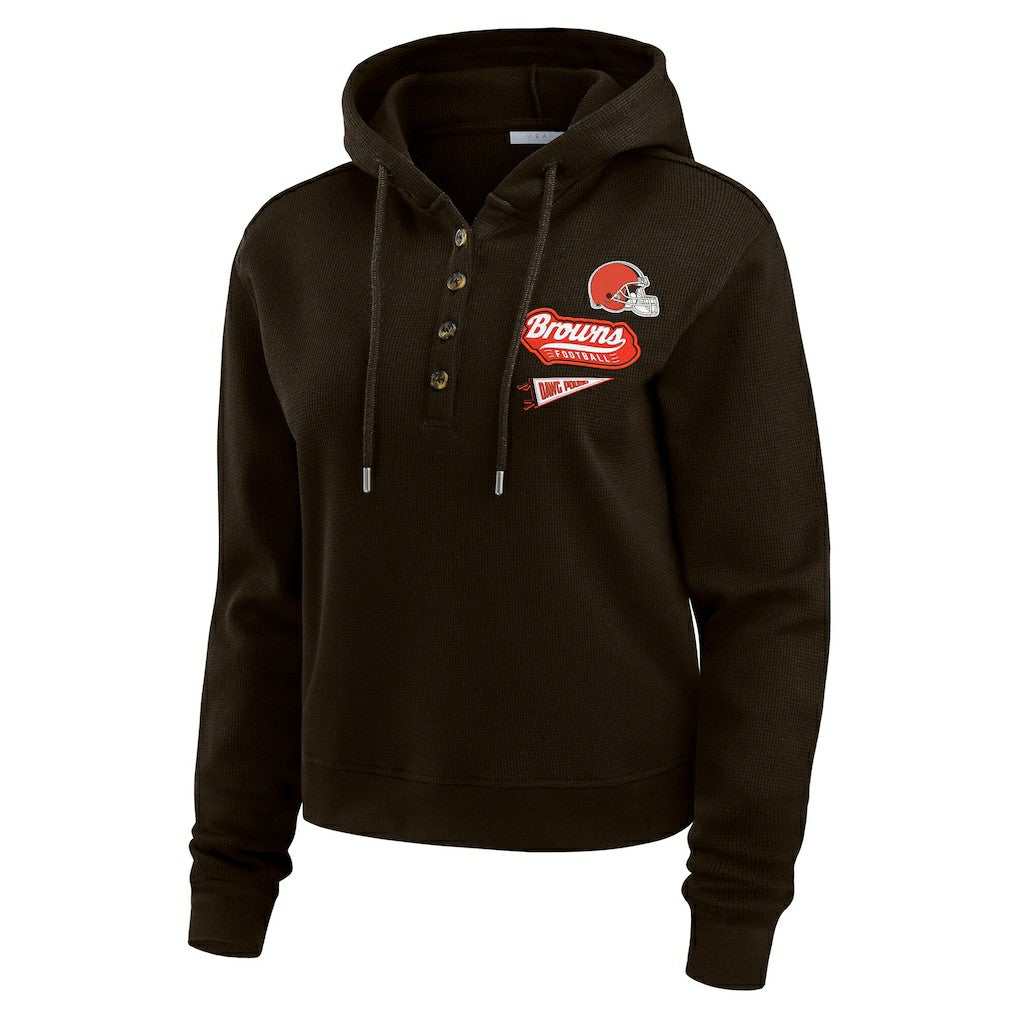 Cleveland Browns WEAR by Erin Andrews Women's Waffle-Knit Pullover Hoodie - Brown - NFL