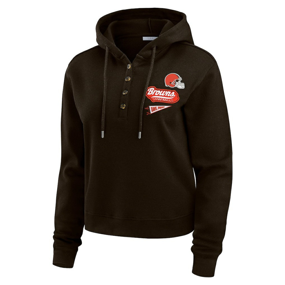 Cleveland Browns WEAR by Erin Andrews Women's Waffle-Knit Pullover Hoodie - Brown - NFL