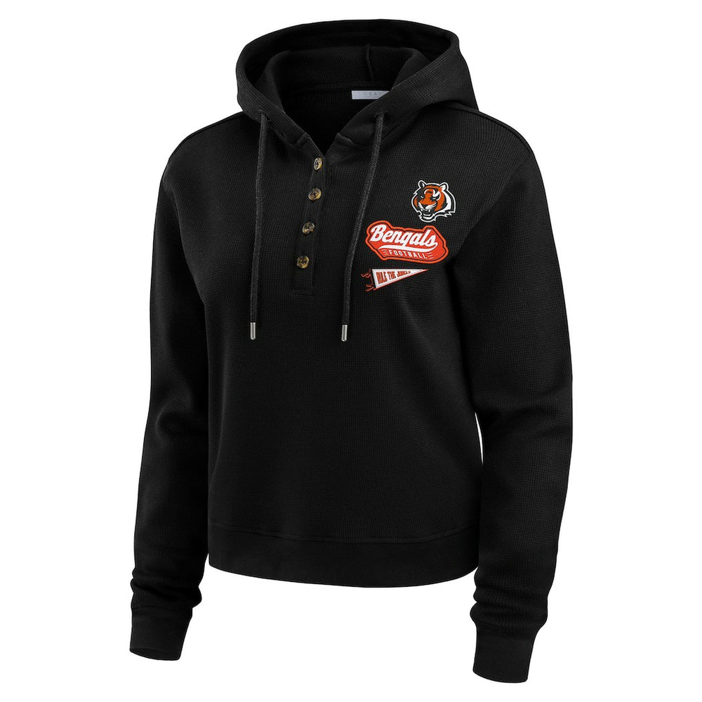 Cincinnati Bengals WEAR by Erin Andrews Women's Waffle-Knit Pullover Hoodie - Black - NFL