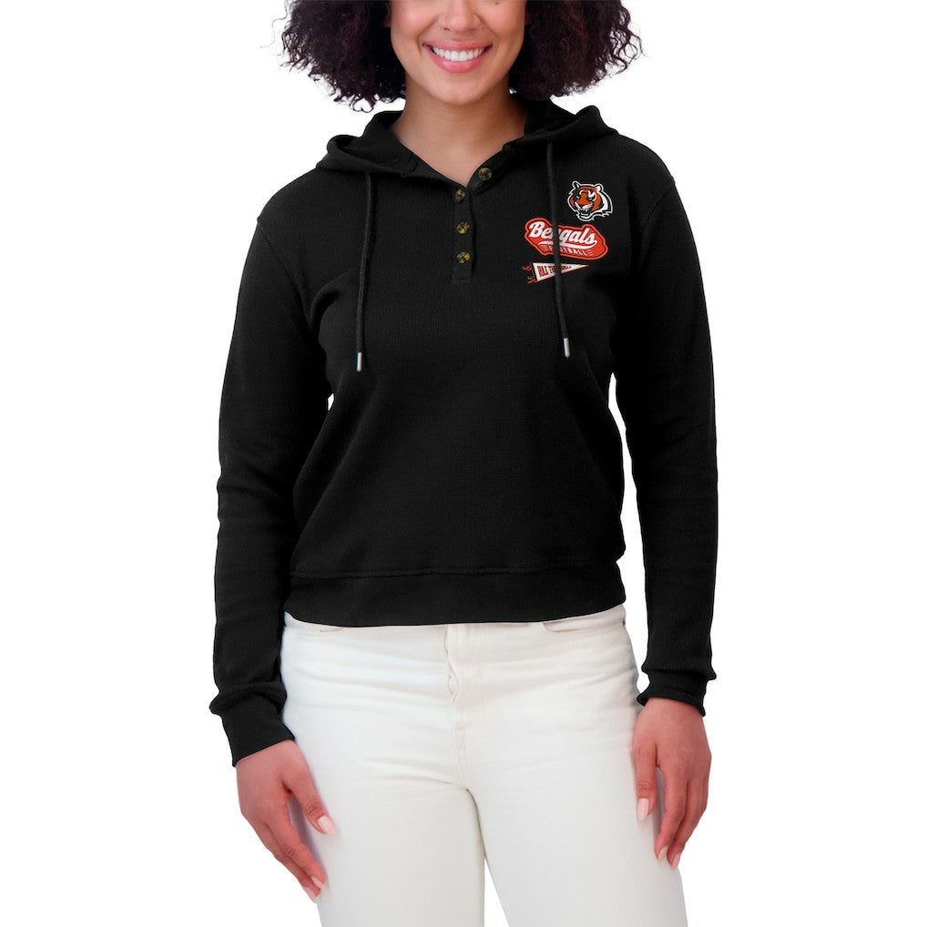 Cincinnati Bengals WEAR by Erin Andrews Women's Waffle-Knit Pullover Hoodie - Black - NFL