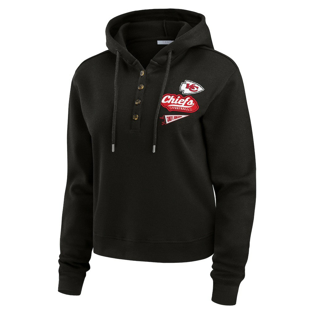 Kansas City Chiefs WEAR by Erin Andrews Women's Waffle-Knit Pullover Hoodie - Black - NFL