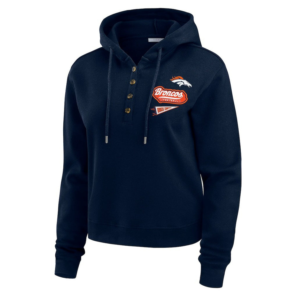 Denver Broncos WEAR by Erin Andrews Women's Waffle-Knit Pullover Hoodie - Navy - NFL