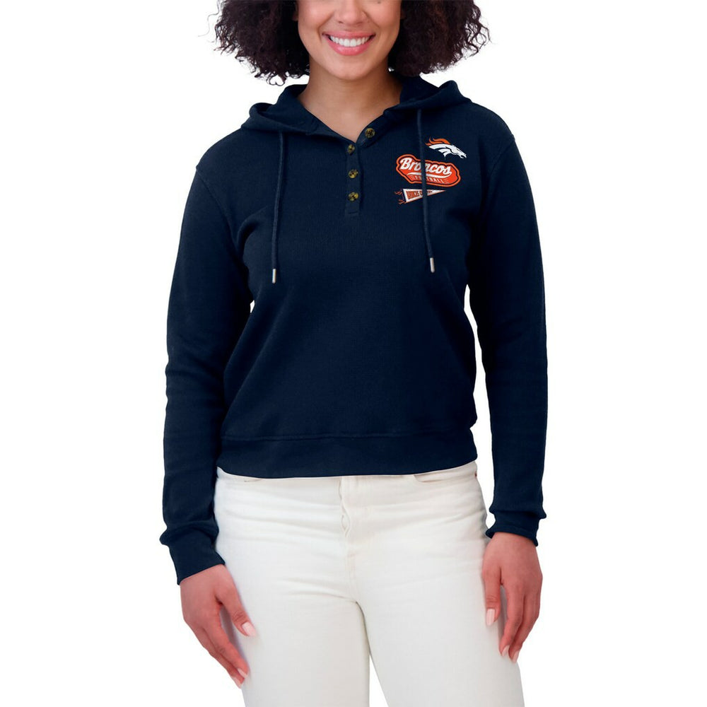Denver Broncos WEAR by Erin Andrews Women's Waffle-Knit Pullover Hoodie - Navy - NFL
