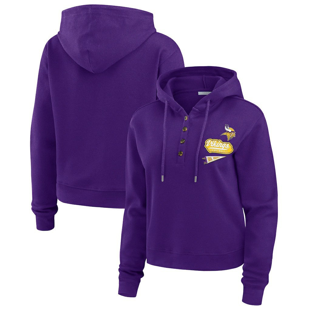 Minnesota Vikings WEAR by Erin Andrews Women's Waffle-Knit Pullover Hoodie - Purple - NFL