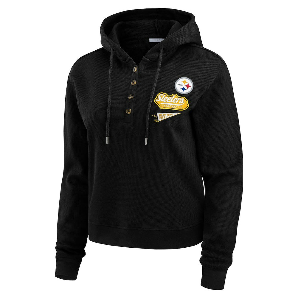 Pittsburgh Steelers WEAR by Erin Andrews Women's Waffle-Knit Pullover Hoodie - Black - NFL
