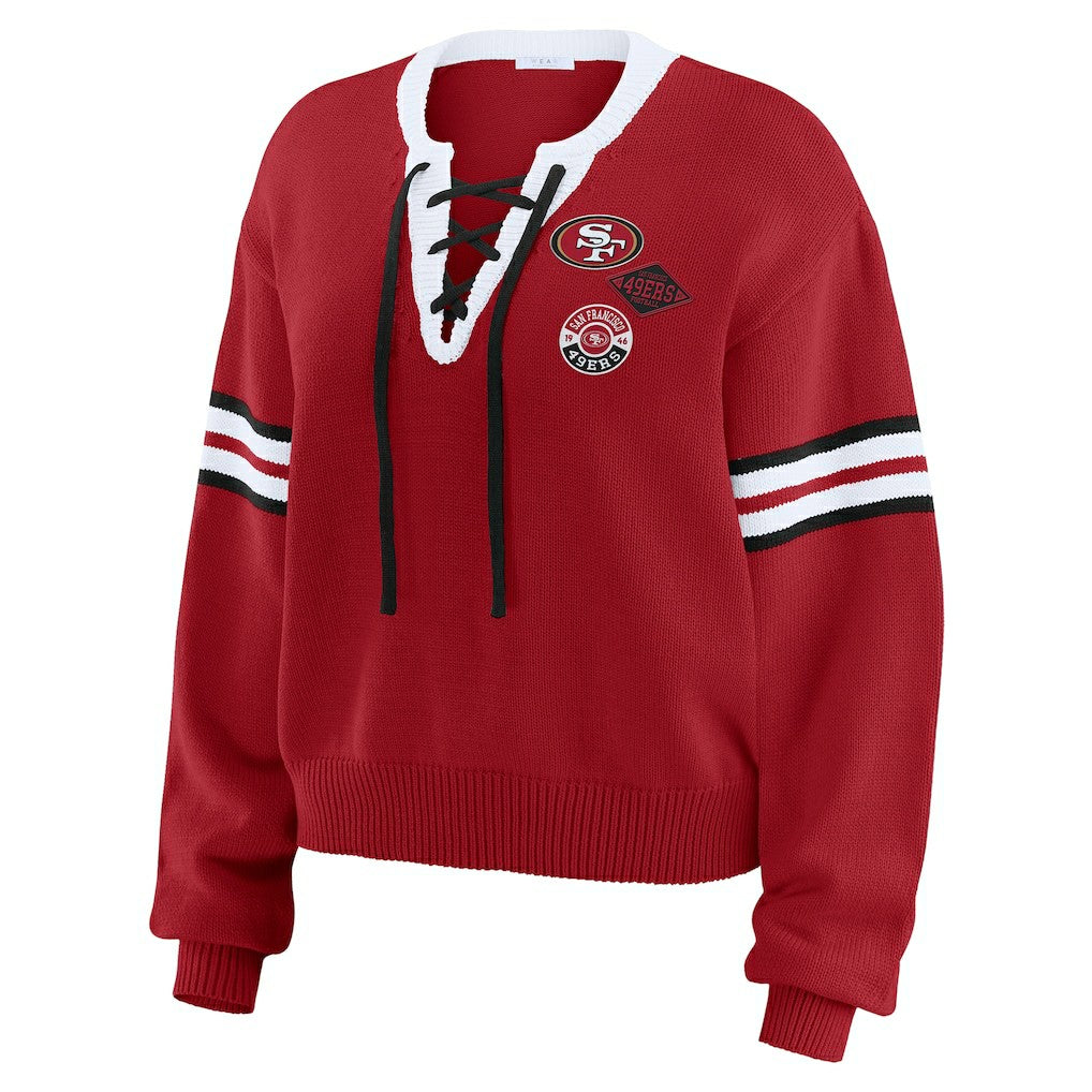 San Francisco 49ers WEAR by Erin Andrews Women's Lace-Up Sweater - Scarlet - NFL