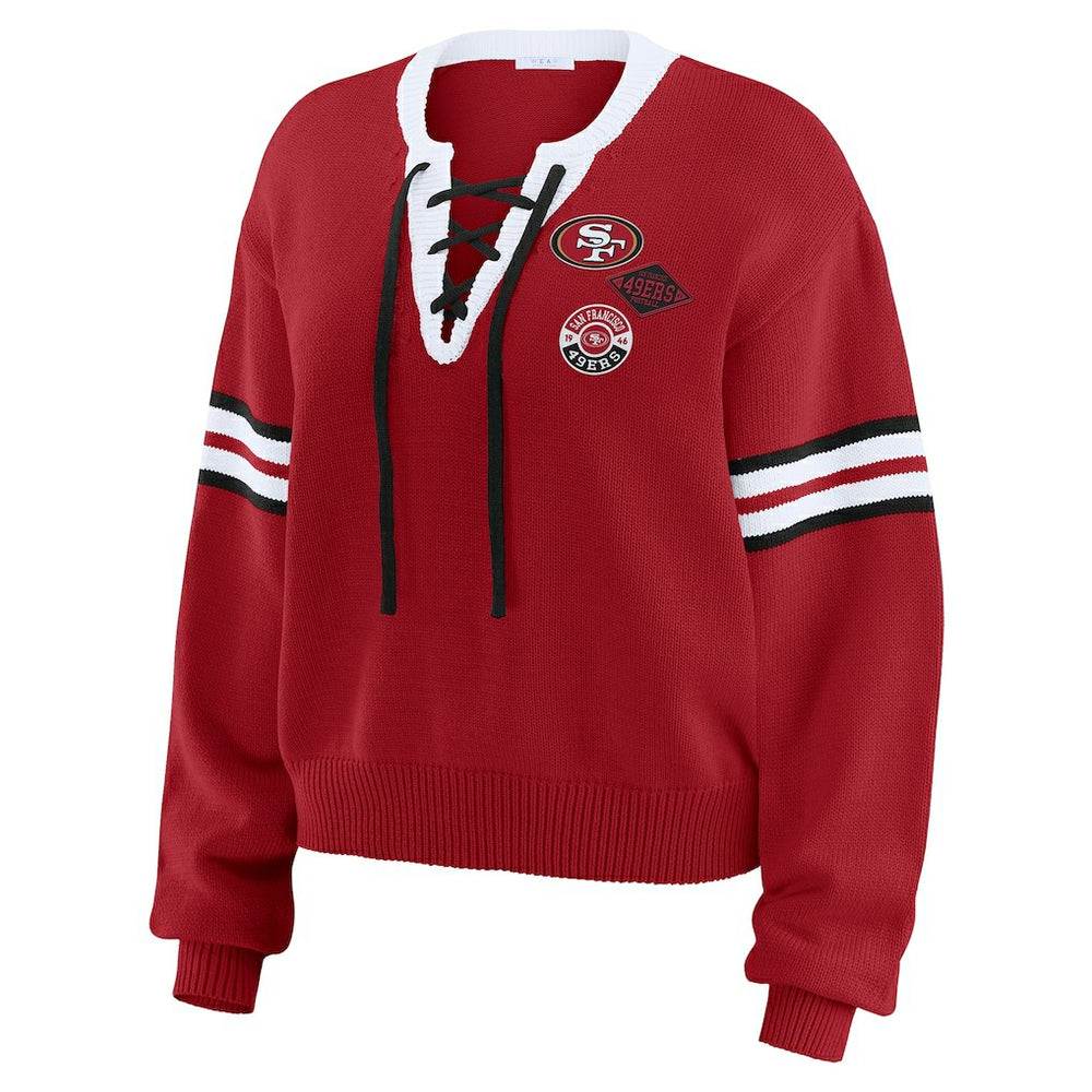 San Francisco 49ers WEAR by Erin Andrews Women's Lace-Up Sweater - Scarlet - NFL