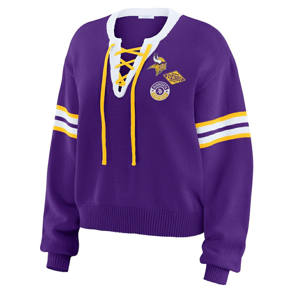 Minnesota Vikings WEAR by Erin Andrews Women's Lace-Up Sweater - Purple - NFL
