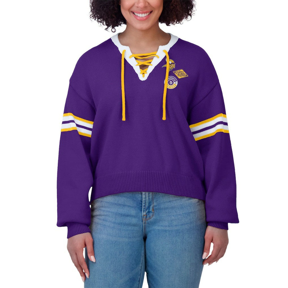 Minnesota Vikings WEAR by Erin Andrews Women's Lace-Up Sweater - Purple - NFL