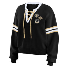 New Orleans Saints WEAR by Erin Andrews Women's Lace-Up Sweater - Black - NFL