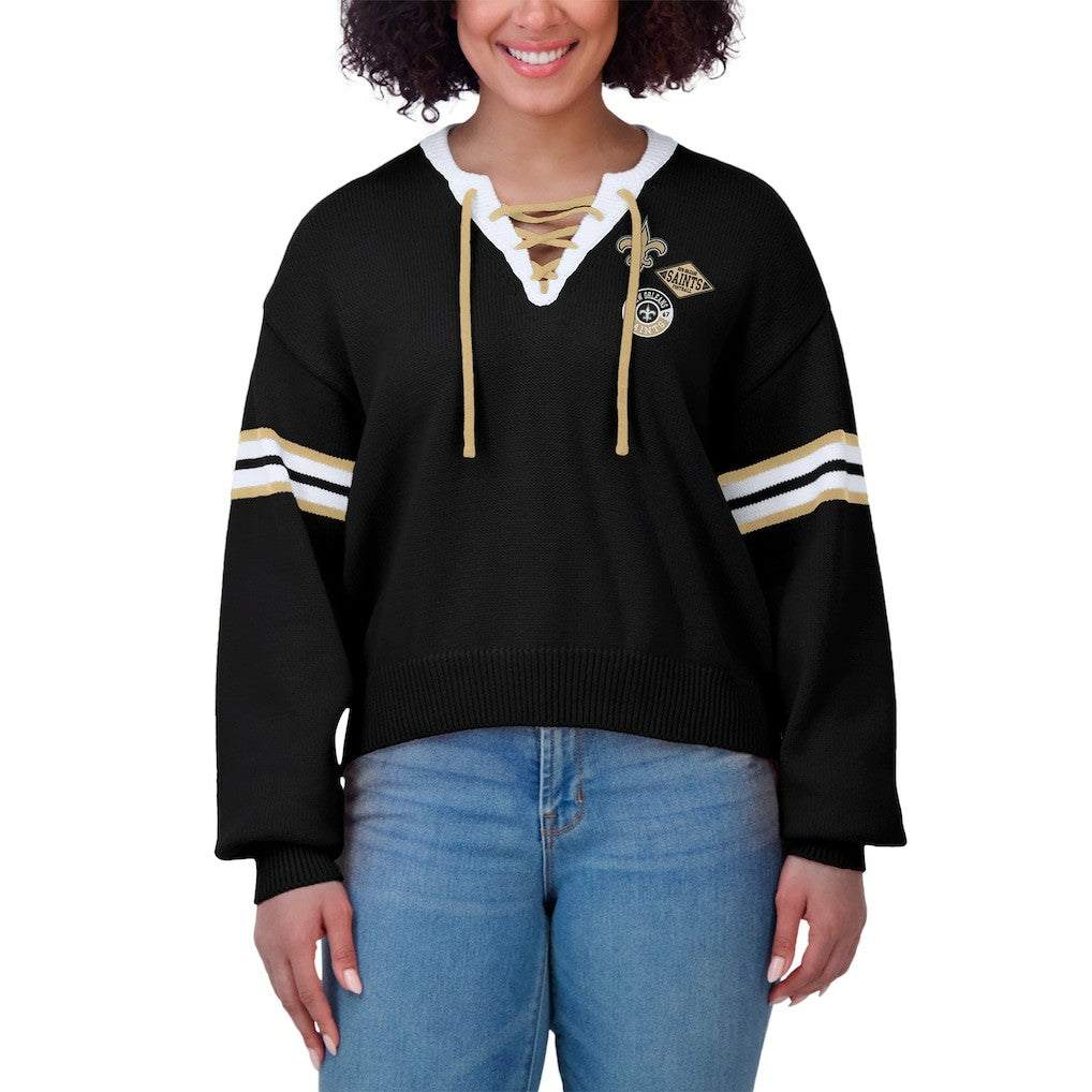 New Orleans Saints WEAR by Erin Andrews Women's Lace-Up Sweater - Black - NFL