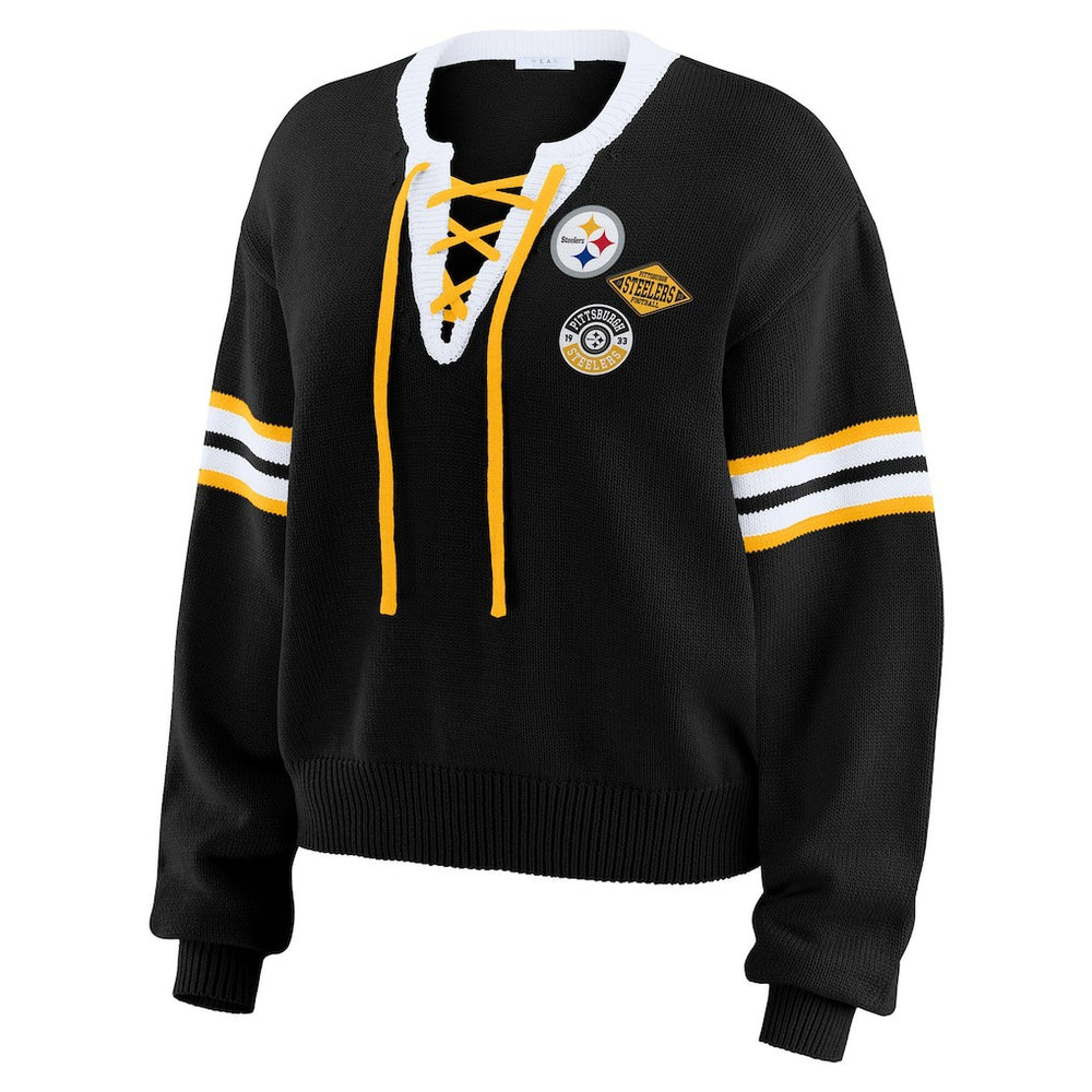 Pittsburgh Steelers WEAR by Erin Andrews Women's Lace-Up Sweater - Black - NFL