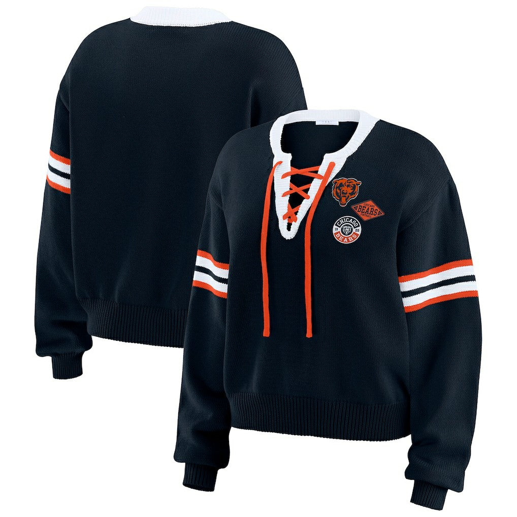 Chicago Bears WEAR by Erin Andrews Women's Lace-Up Sweater - Navy - NFL