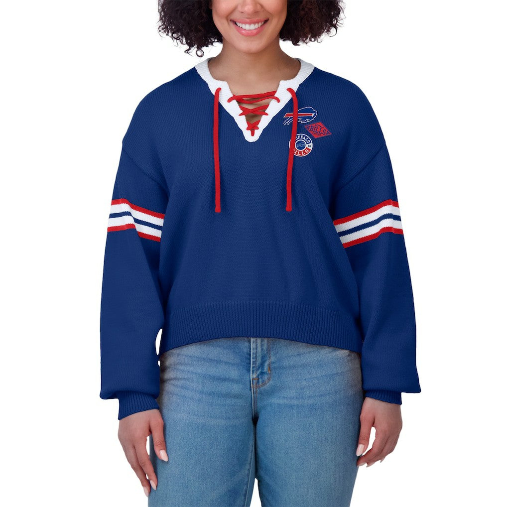 Buffalo Bills WEAR by Erin Andrews Women's Lace-Up Sweater - Royal - NFL