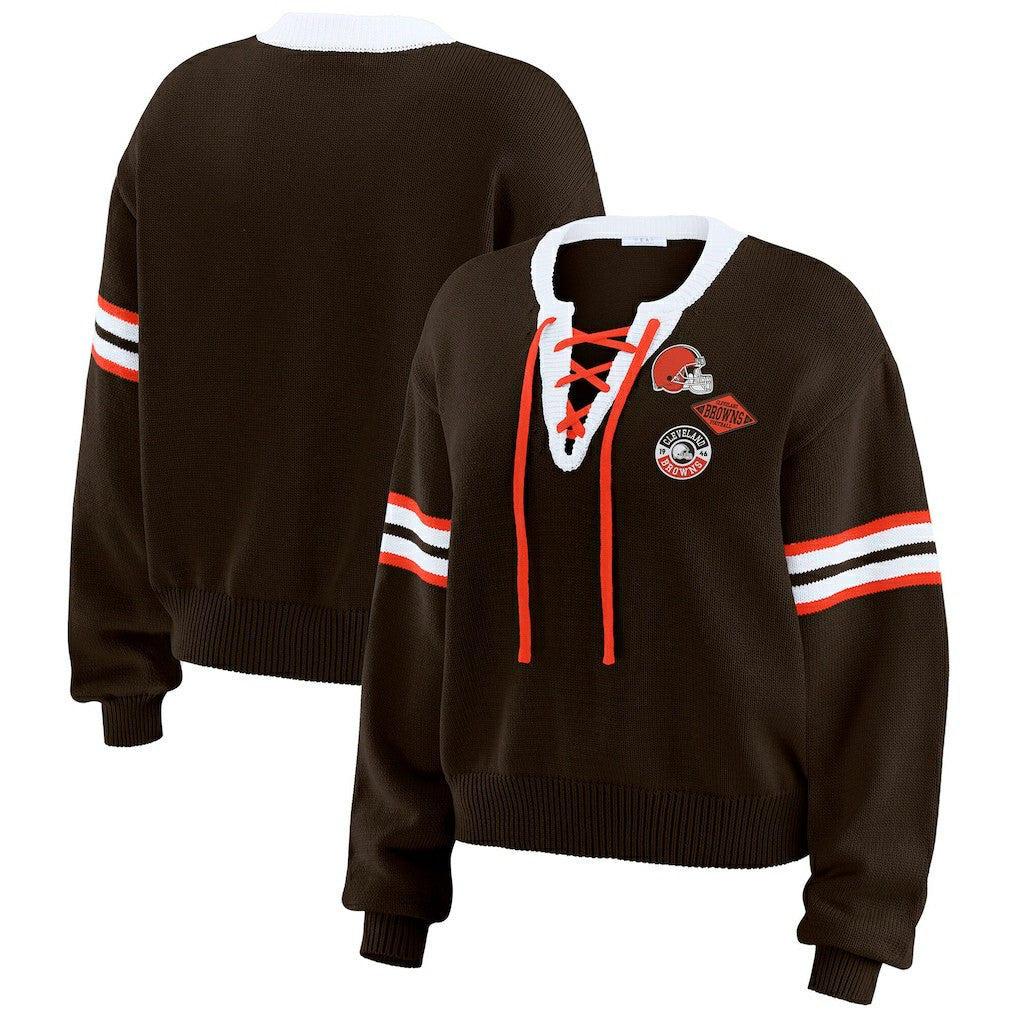 Cleveland Browns WEAR by Erin Andrews Women's Lace-Up Sweater - Brown - NFL