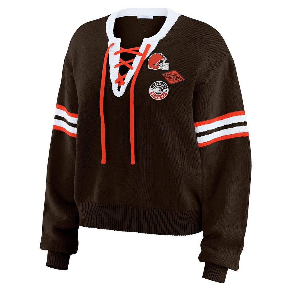 Cleveland Browns WEAR by Erin Andrews Women's Lace-Up Sweater - Brown - NFL