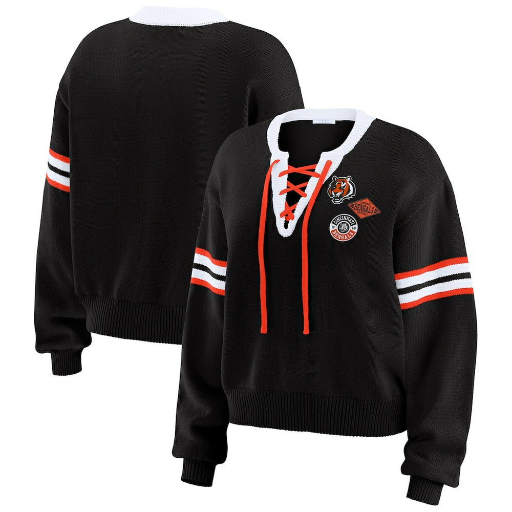 Cincinnati Bengals WEAR by Erin Andrews Women's Lace-Up Sweater - Black - NFL