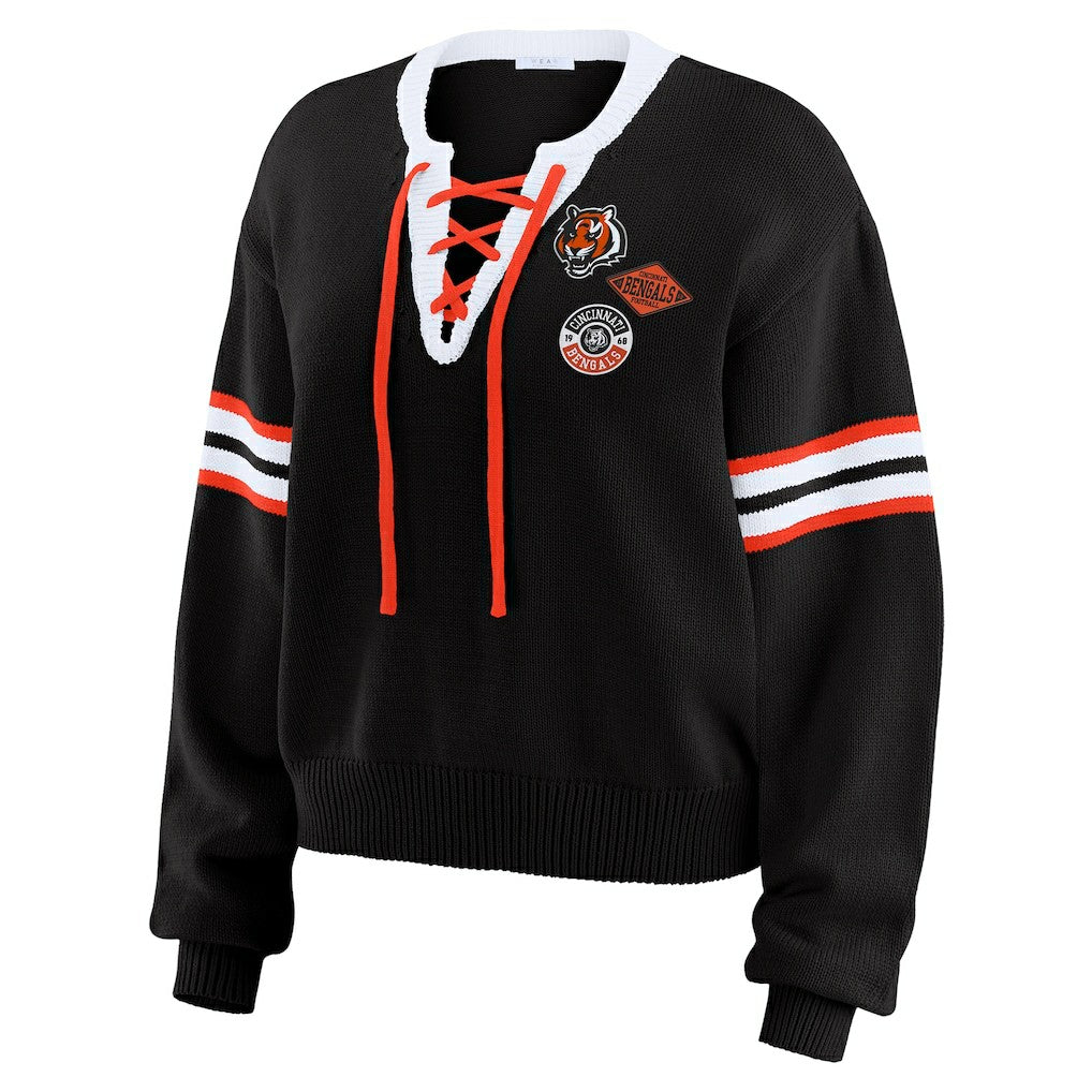 Cincinnati Bengals WEAR by Erin Andrews Women's Lace-Up Sweater - Black - NFL