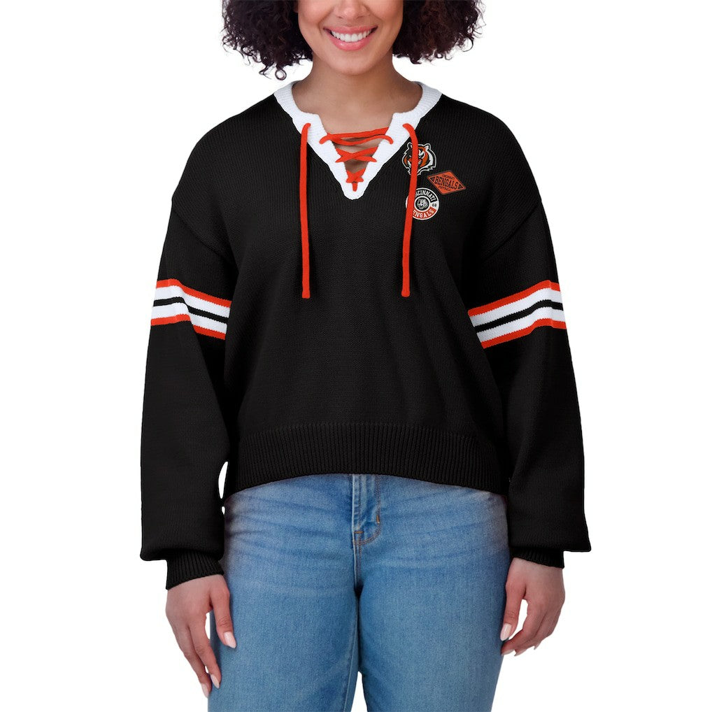 Cincinnati Bengals WEAR by Erin Andrews Women's Lace-Up Sweater - Black - NFL