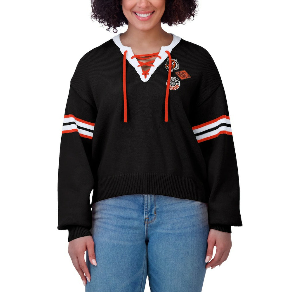 Cincinnati Bengals WEAR by Erin Andrews Women's Lace-Up Sweater - Black - NFL