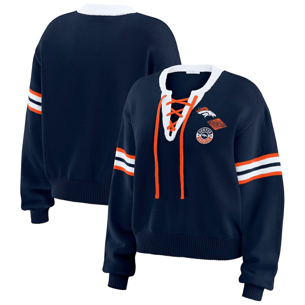 Denver Broncos WEAR by Erin Andrews Women's Lace-Up Sweater - Navy - NFL