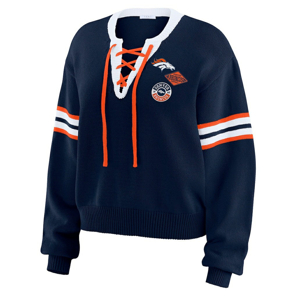 Denver Broncos WEAR by Erin Andrews Women's Lace-Up Sweater - Navy - NFL