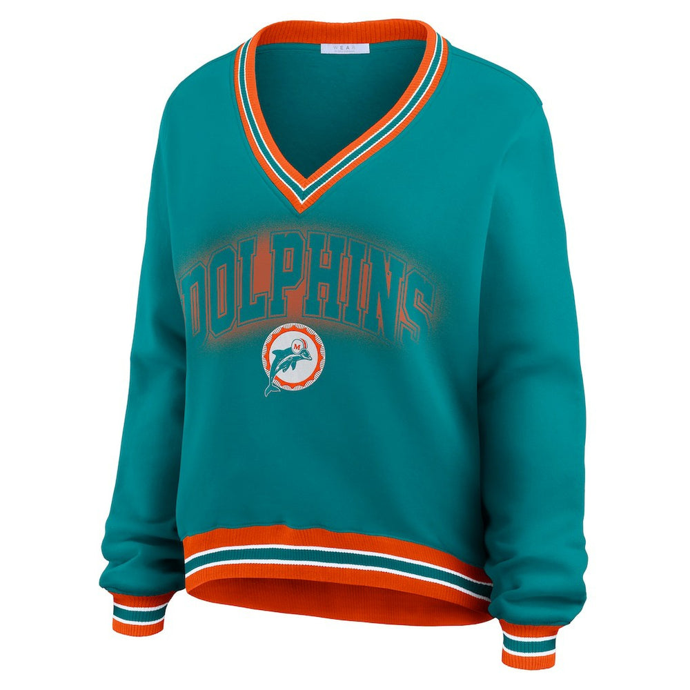 Miami Dolphins WEAR by Erin Andrews Women's Oversized Long Sleeve V-Neck Sweatshirt - Aqua - NFL
