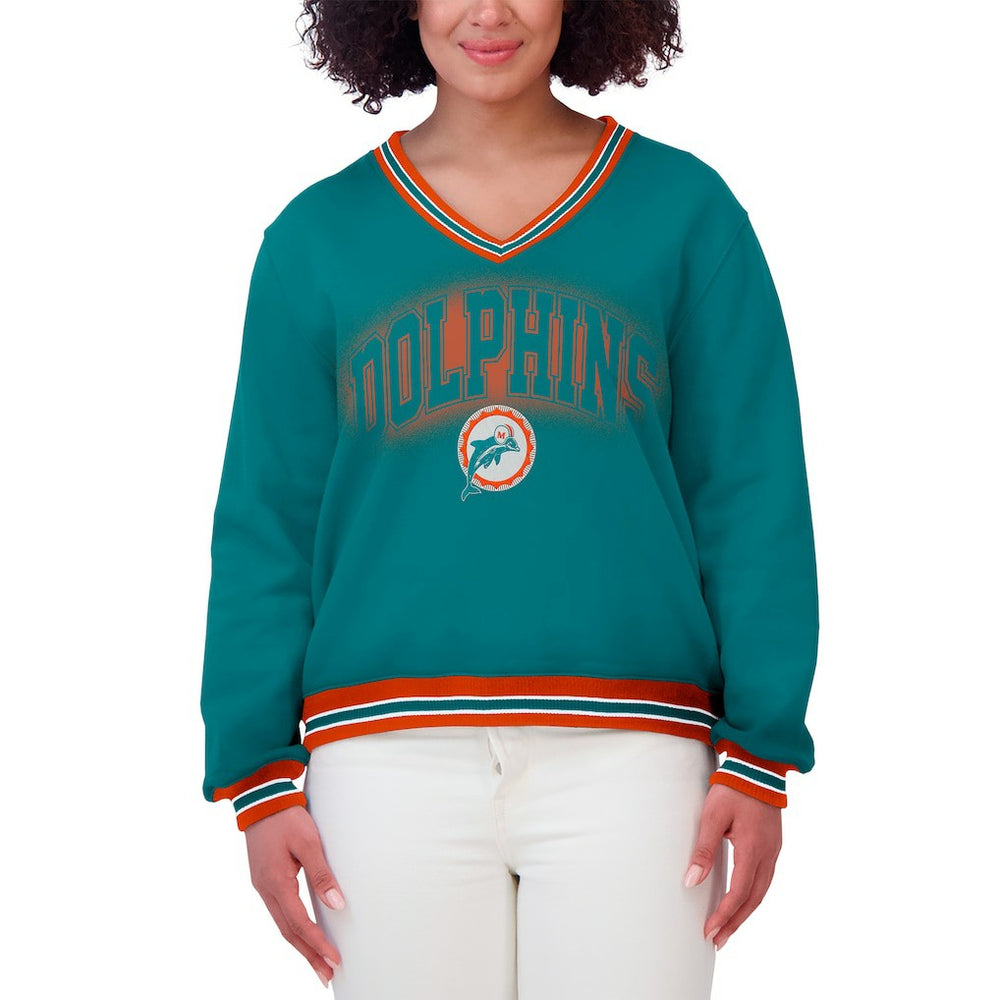 Miami Dolphins WEAR by Erin Andrews Women's Oversized Long Sleeve V-Neck Sweatshirt - Aqua - NFL