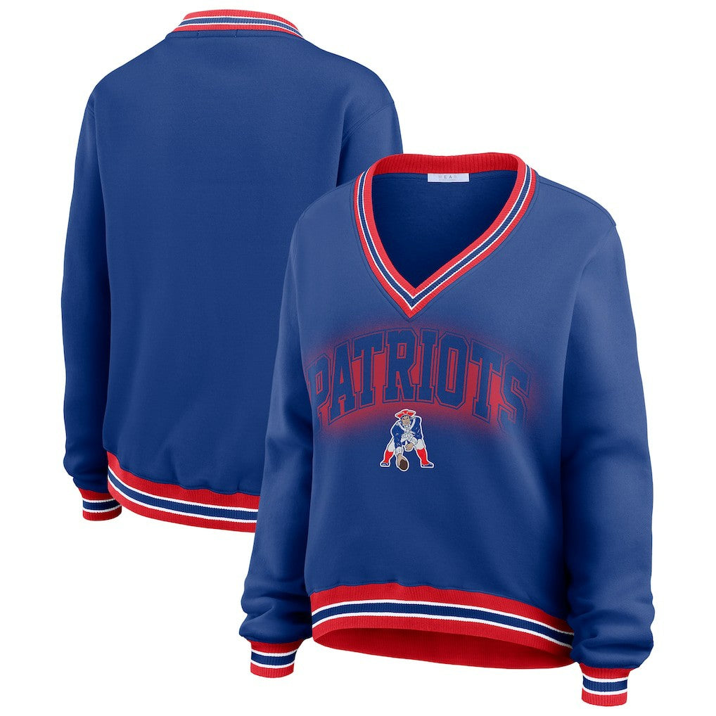 New England Patriots WEAR by Erin Andrews Women's Oversized Long Sleeve V-Neck Sweatshirt - Navy - NFL