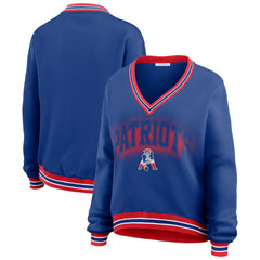 New England Patriots WEAR by Erin Andrews Women's Oversized Long Sleeve V-Neck Sweatshirt - Navy - NFL