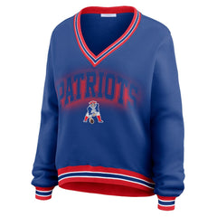 New England Patriots WEAR by Erin Andrews Women's Oversized Long Sleeve V-Neck Sweatshirt - Navy - NFL