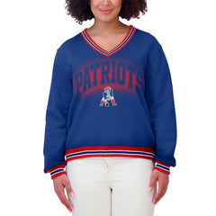 New England Patriots WEAR by Erin Andrews Women's Oversized Long Sleeve V-Neck Sweatshirt - Navy - NFL