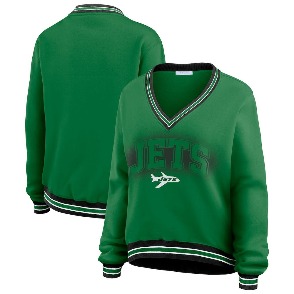 New York Jets WEAR by Erin Andrews Women's Oversized Long Sleeve V-Neck Sweatshirt - Green - NFL