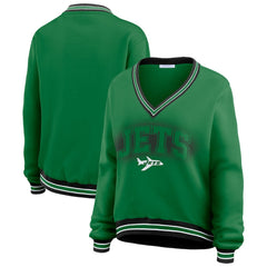 New York Jets WEAR by Erin Andrews Women's Oversized Long Sleeve V-Neck Sweatshirt - Green - NFL