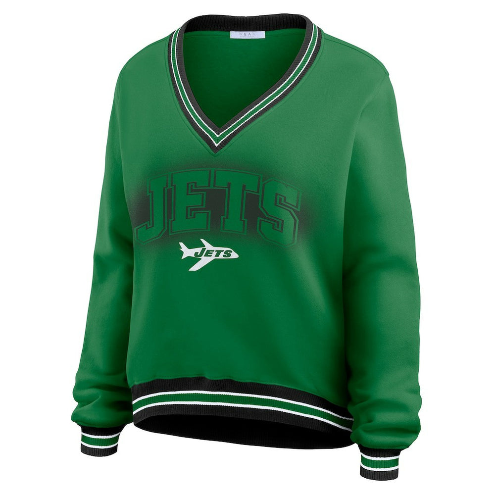 New York Jets WEAR by Erin Andrews Women's Oversized Long Sleeve V-Neck Sweatshirt - Green - NFL