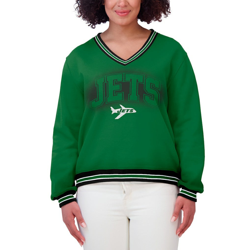 New York Jets WEAR by Erin Andrews Women's Oversized Long Sleeve V-Neck Sweatshirt - Green - NFL