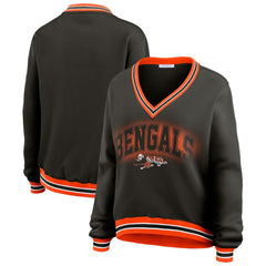 Cincinnati Bengals WEAR by Erin Andrews Women's Oversized Long Sleeve V-Neck Sweatshirt - Black - NFL