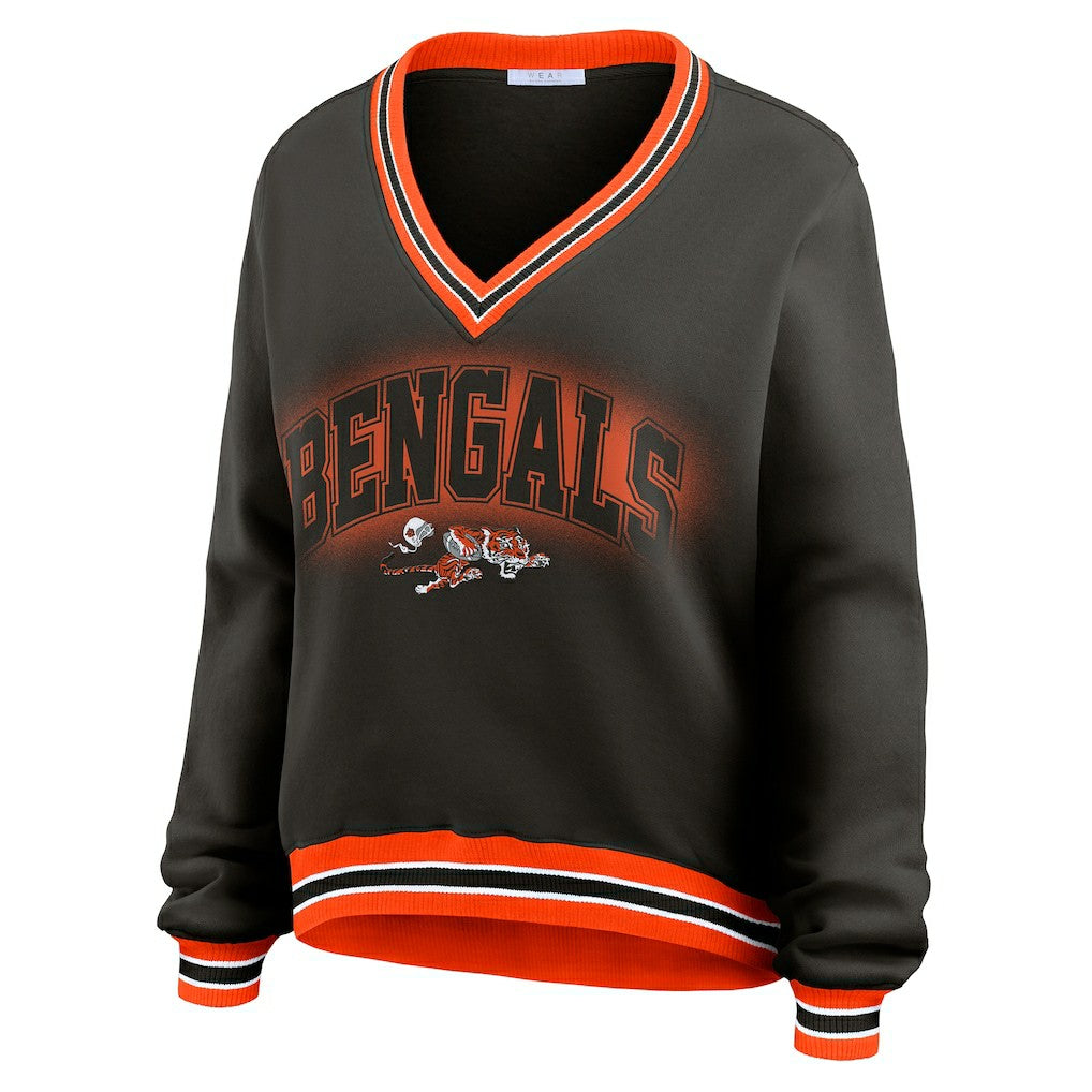 Cincinnati Bengals WEAR by Erin Andrews Women's Oversized Long Sleeve V-Neck Sweatshirt - Black - NFL