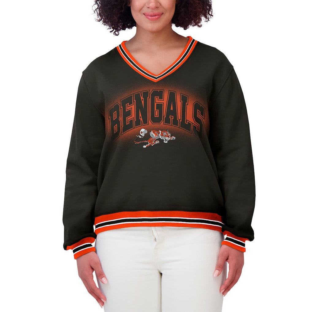 Cincinnati Bengals WEAR by Erin Andrews Women's Oversized Long Sleeve V-Neck Sweatshirt - Black - NFL