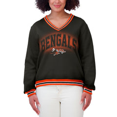Cincinnati Bengals WEAR by Erin Andrews Women's Oversized Long Sleeve V-Neck Sweatshirt - Black - NFL